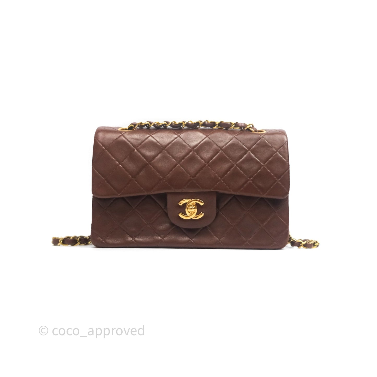 Chanel Vintage Small Classic Flap Brown Lambskin 24K Gold Hardware