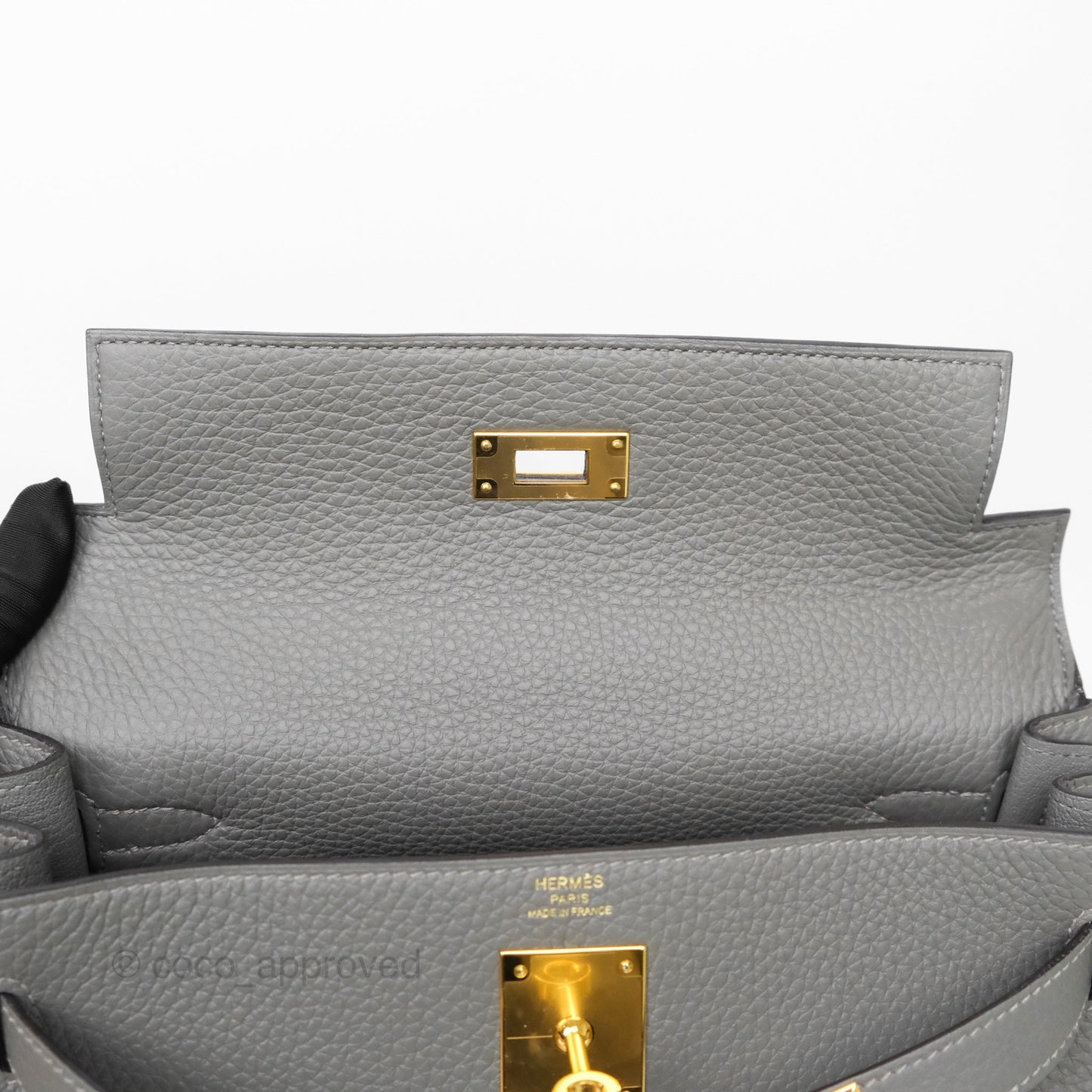 Hermès Kelly 28 Retourne Gris Meyer 0L Clemence Gold Hardware