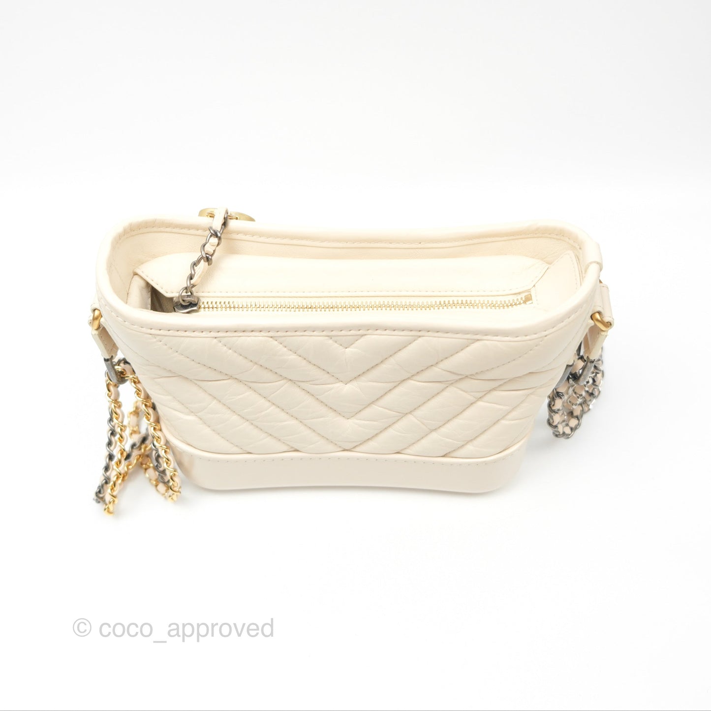 Chanel Small Gabrielle Hobo Chevron Ivory Beige Aged Calfskin