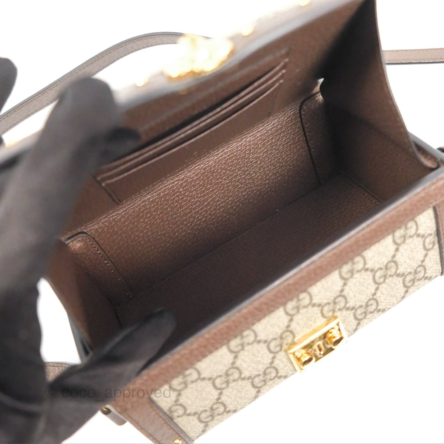 Gucci Gucci Brown/Beige GG Supreme Canvas and Leather Mini Trunk Bag