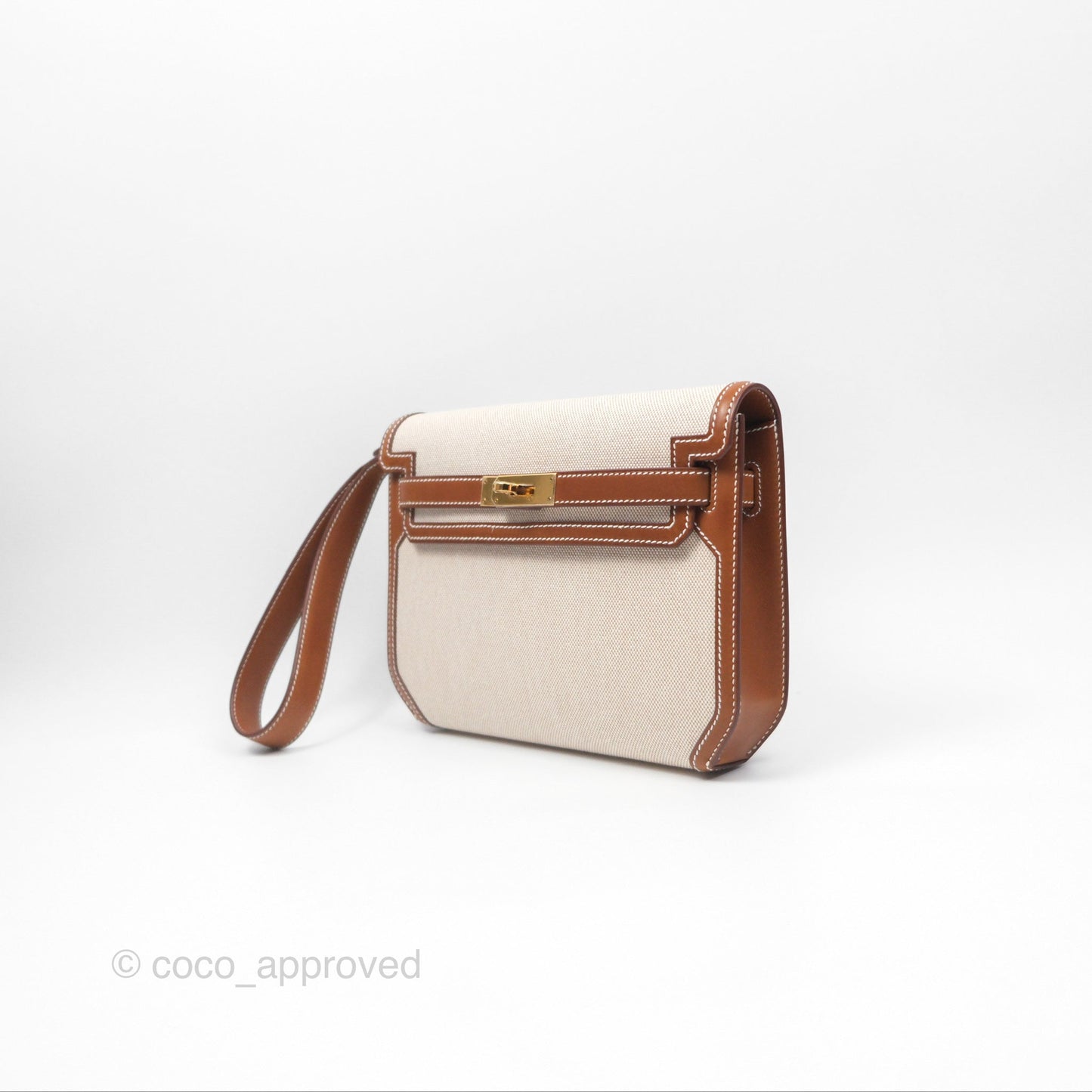 Hermès Kelly Depeches 25 Pouch Ecru-beige 14 Toile H/ Fauve 34 Barenia Gold Hardware