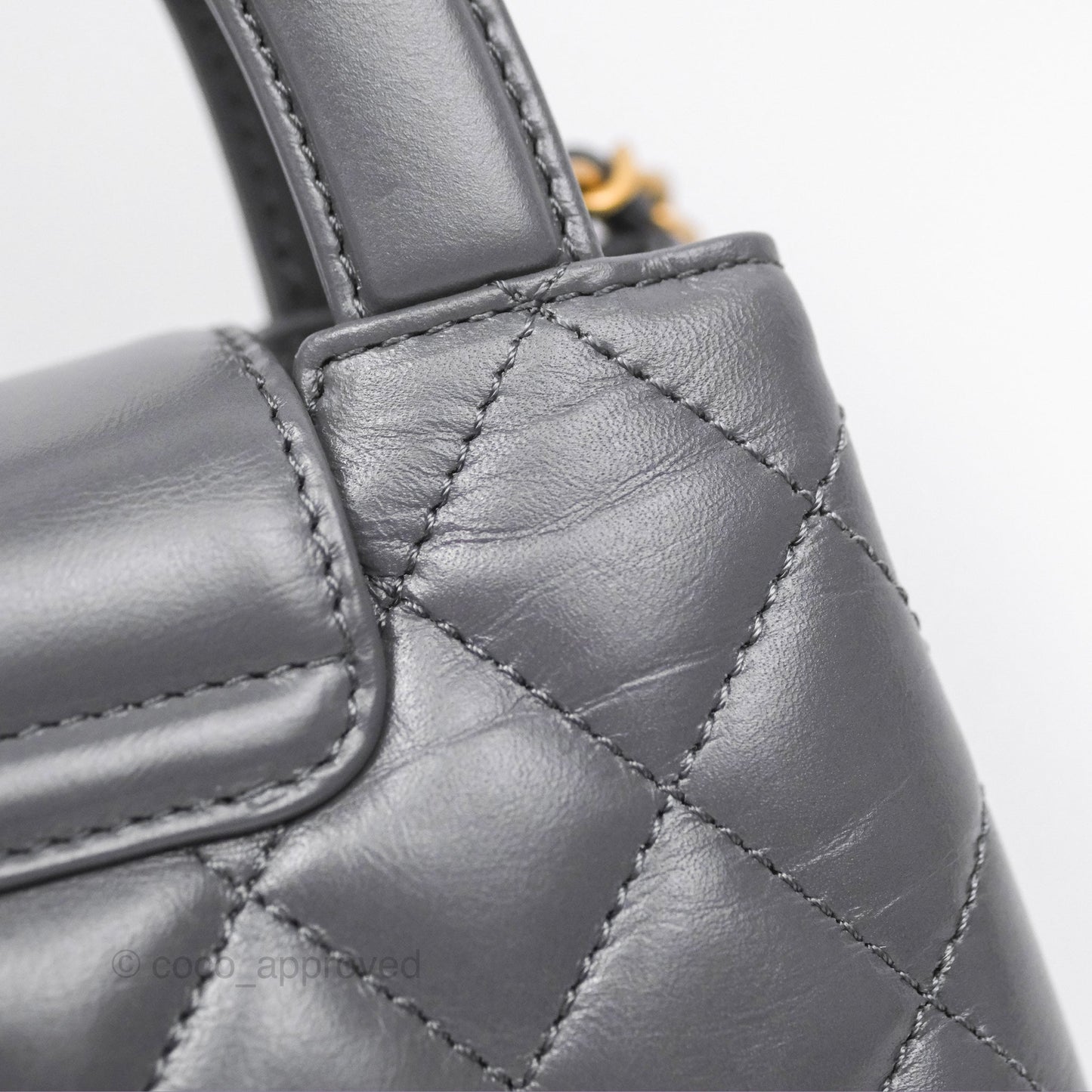 Chanel Kelly Bag Quilted Grey Shiny Calfskin Aged Gold Hardware
