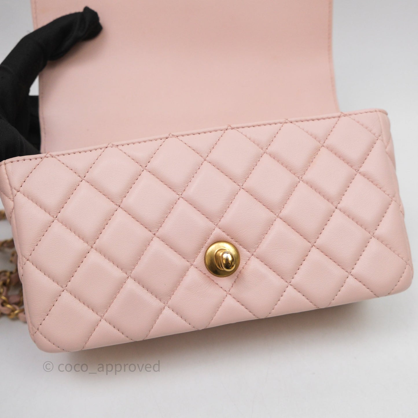 Chanel Top Handle Mini Rectangular Flap Bag Pink Lambskin Aged Gold Hardware