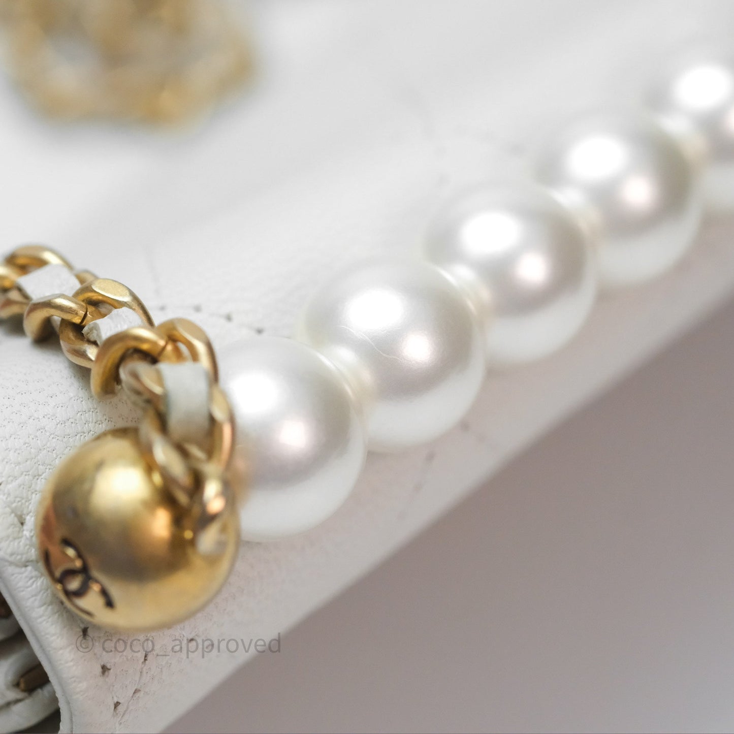 Chanel Quilted Mini Chic Pearls Flap Wallet On Chain WOC White Goatskin Aged Gold Hardware