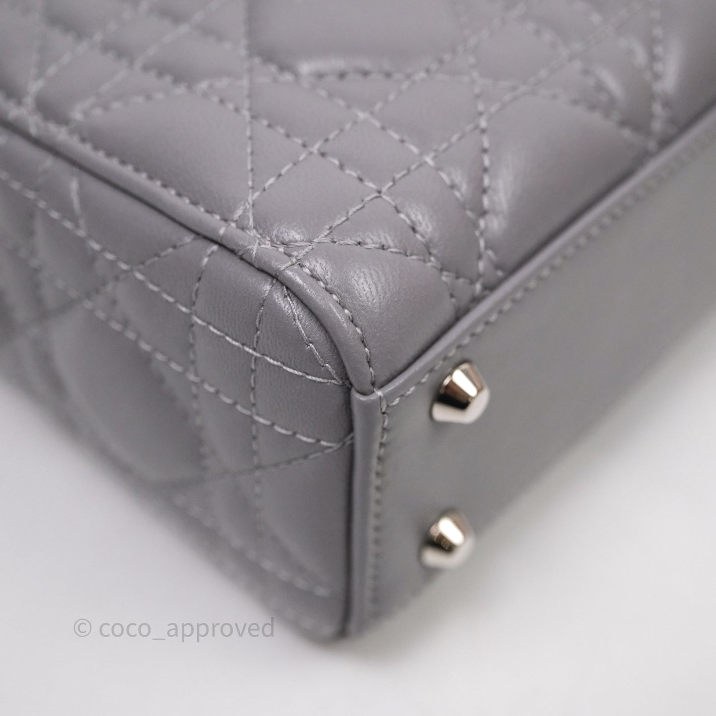 Christian Dior Mini Lady Dior Lambskin Cannage Grey Silver Hardware