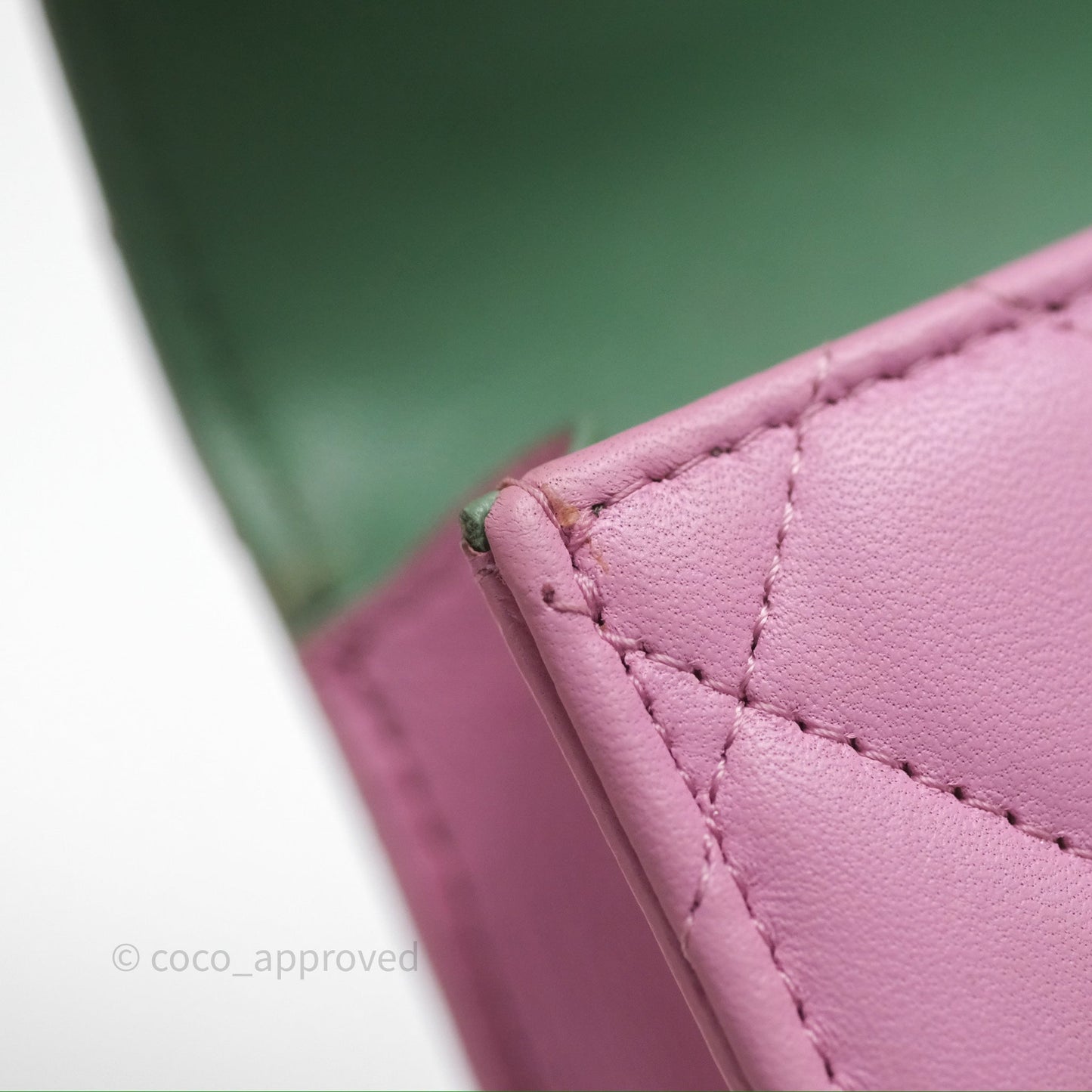 Chanel Mini Handle Clutch With Chain Pink/ Mint Lambskin Gold Hardware 23P