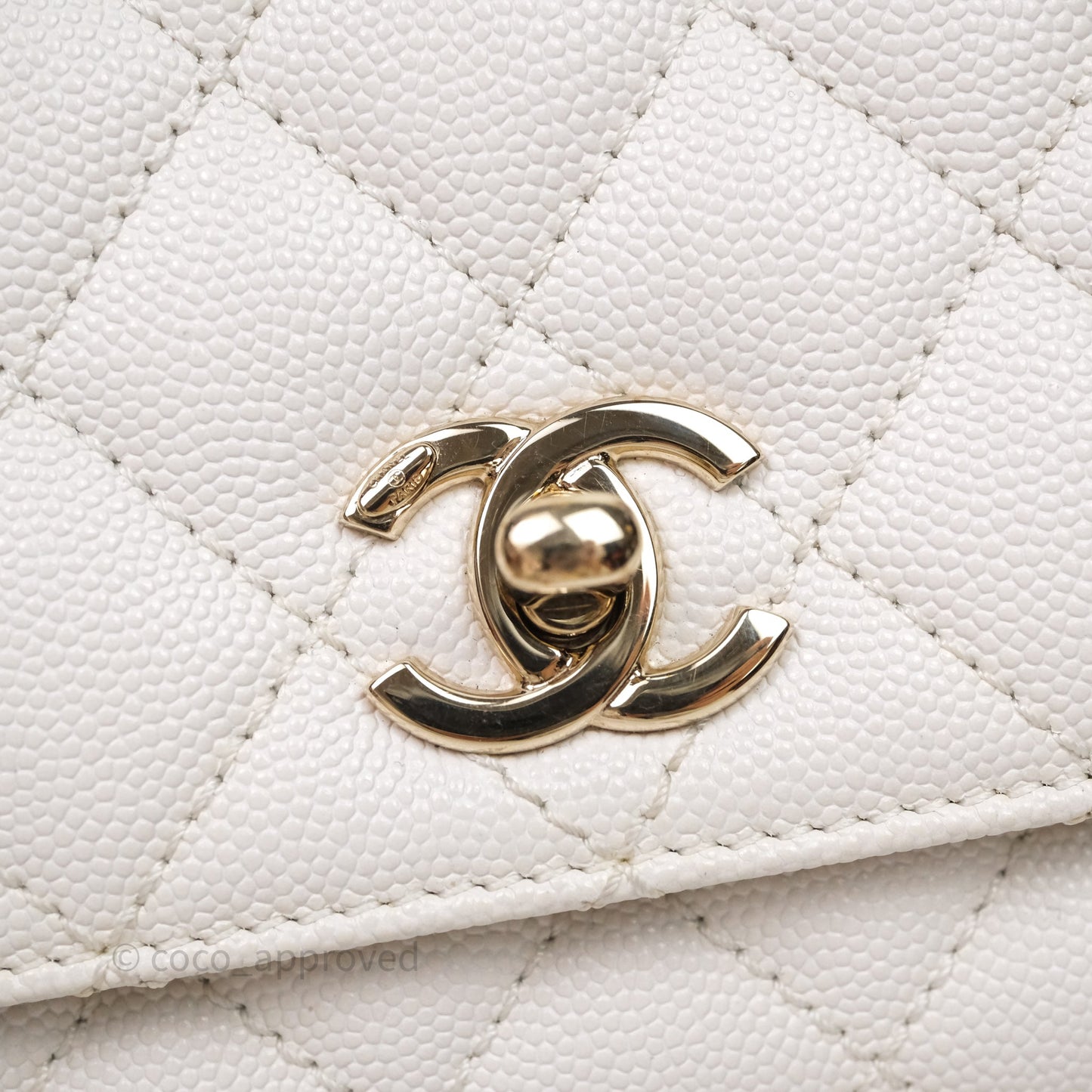 Chanel Mini Coco Handle Quilted White Caviar Gold Hardware