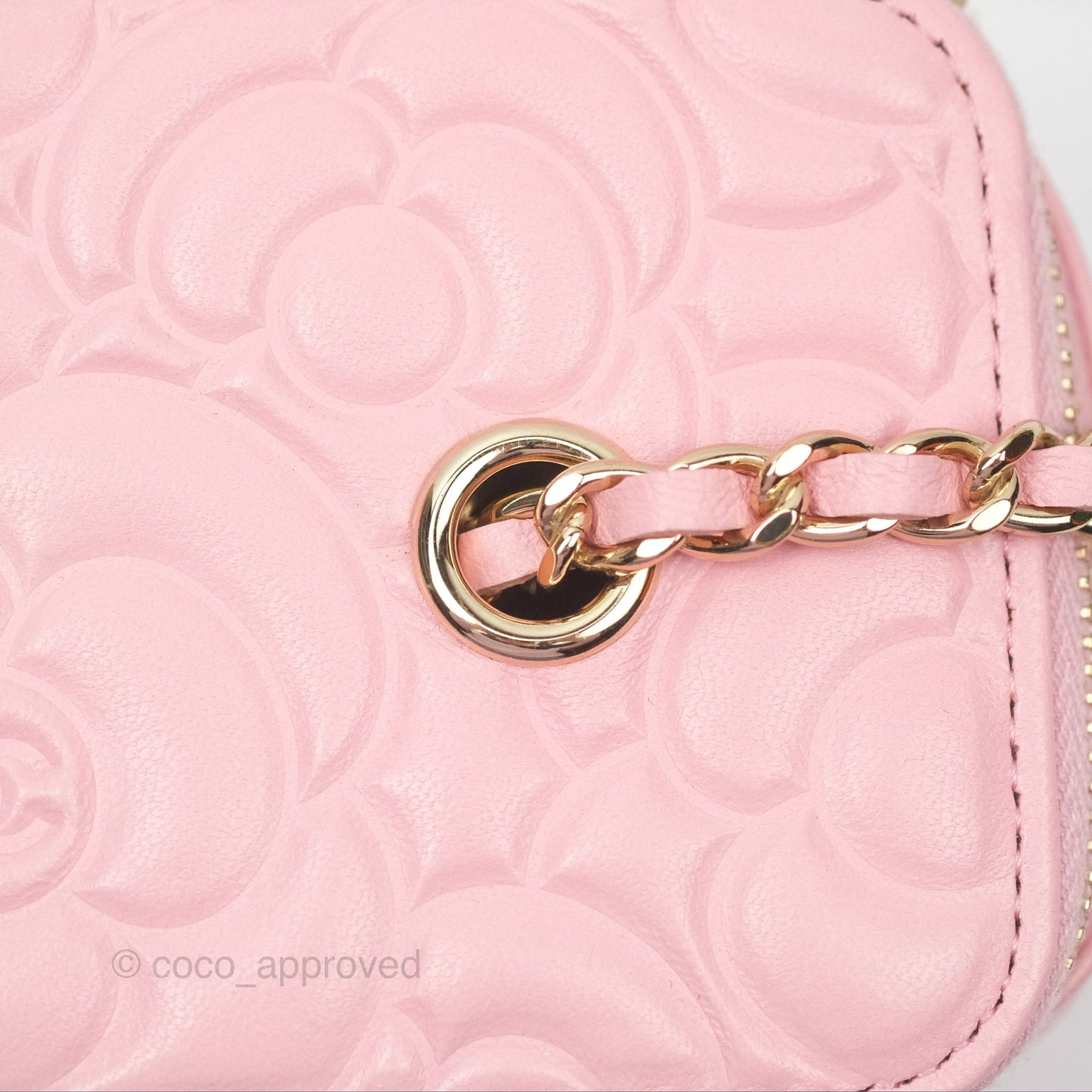 Chanel Vanity with Chain Camellia Embossed Pink Lambskin Gold Hardware