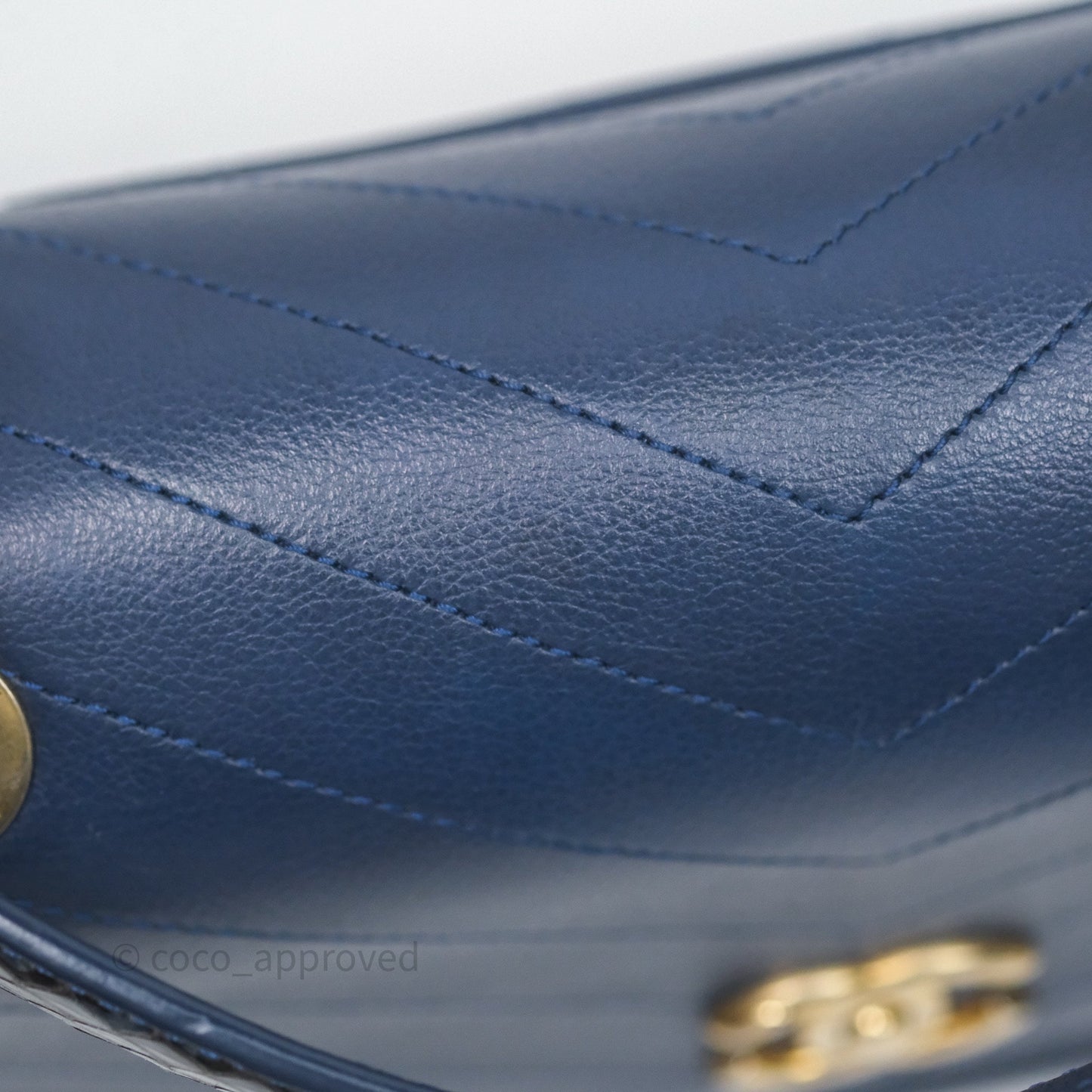 Chanel Small Chevron Python Chic Top Handle Flap Blue Calfskin Gold Hardware