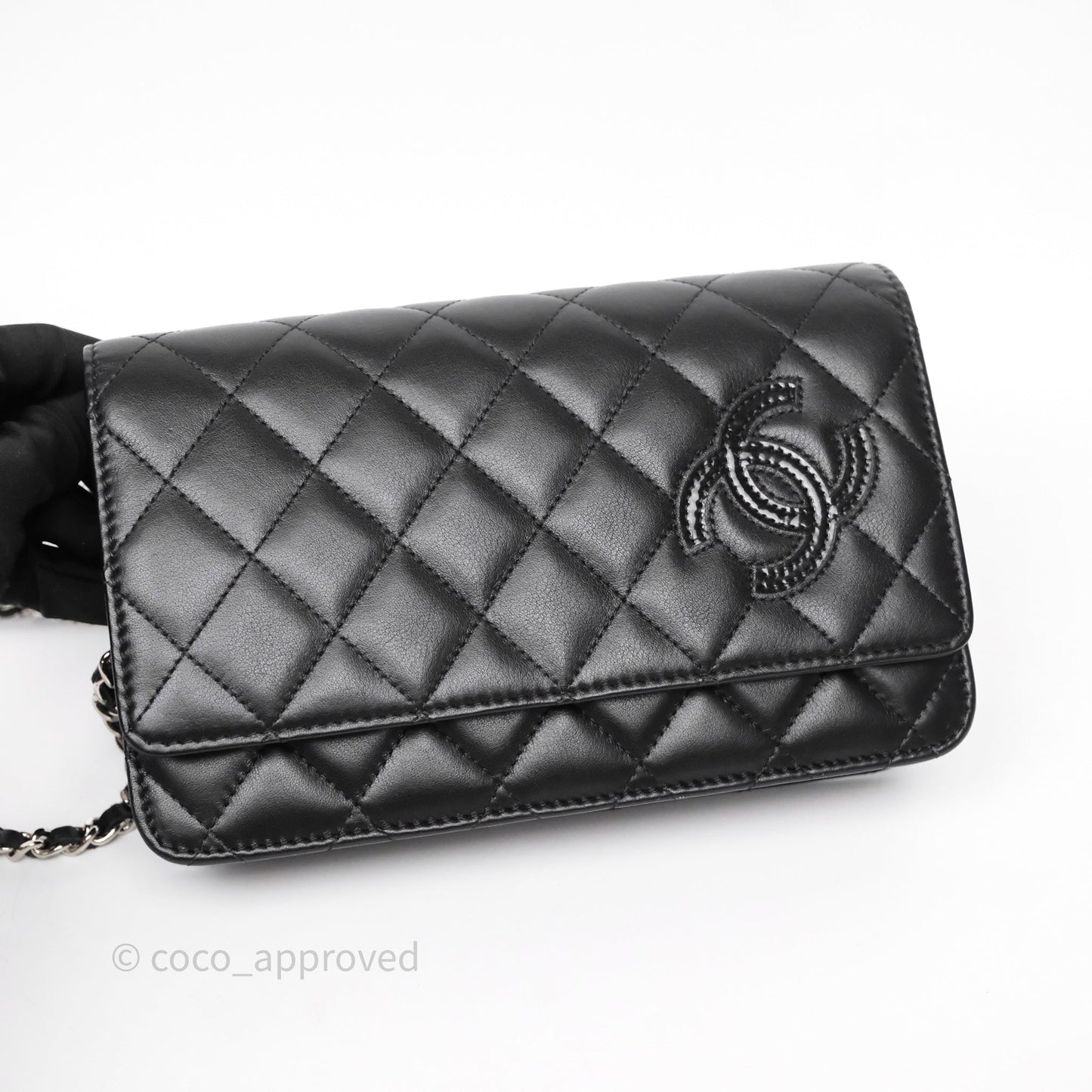 Chanel Cambon Line Wallet On Chain Black Lambskin Bag Silver Hardware