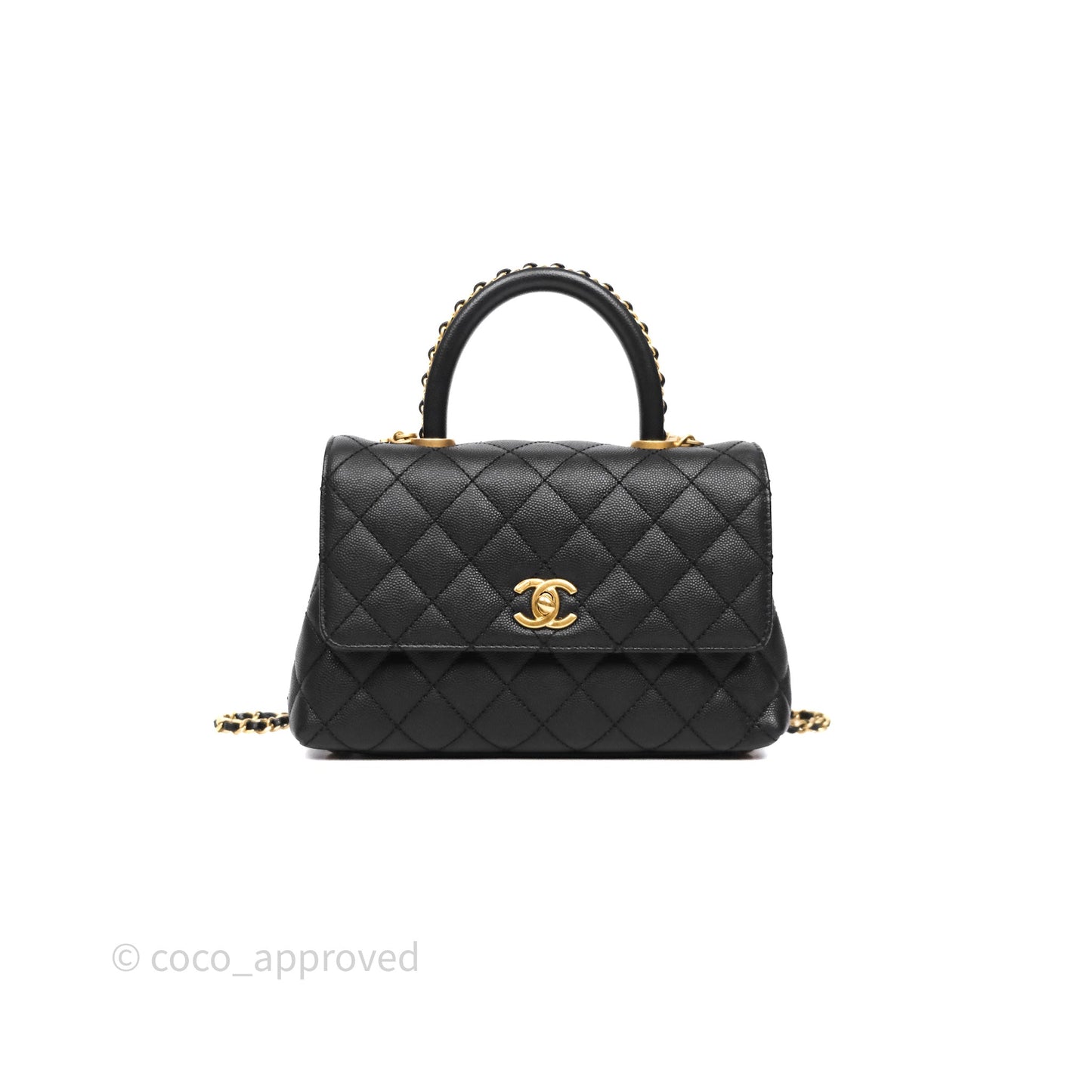 Chanel Small Coco Handle Black Caviar Aged Gold Hardware Braided Handle