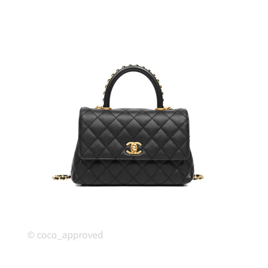 Chanel Small Coco Handle Black Caviar Aged Gold Hardware Braided Handle