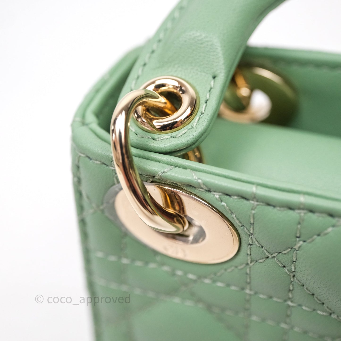 Christian Dior Micro Lady Dior Green Lambskin Cannage Gold Hardware