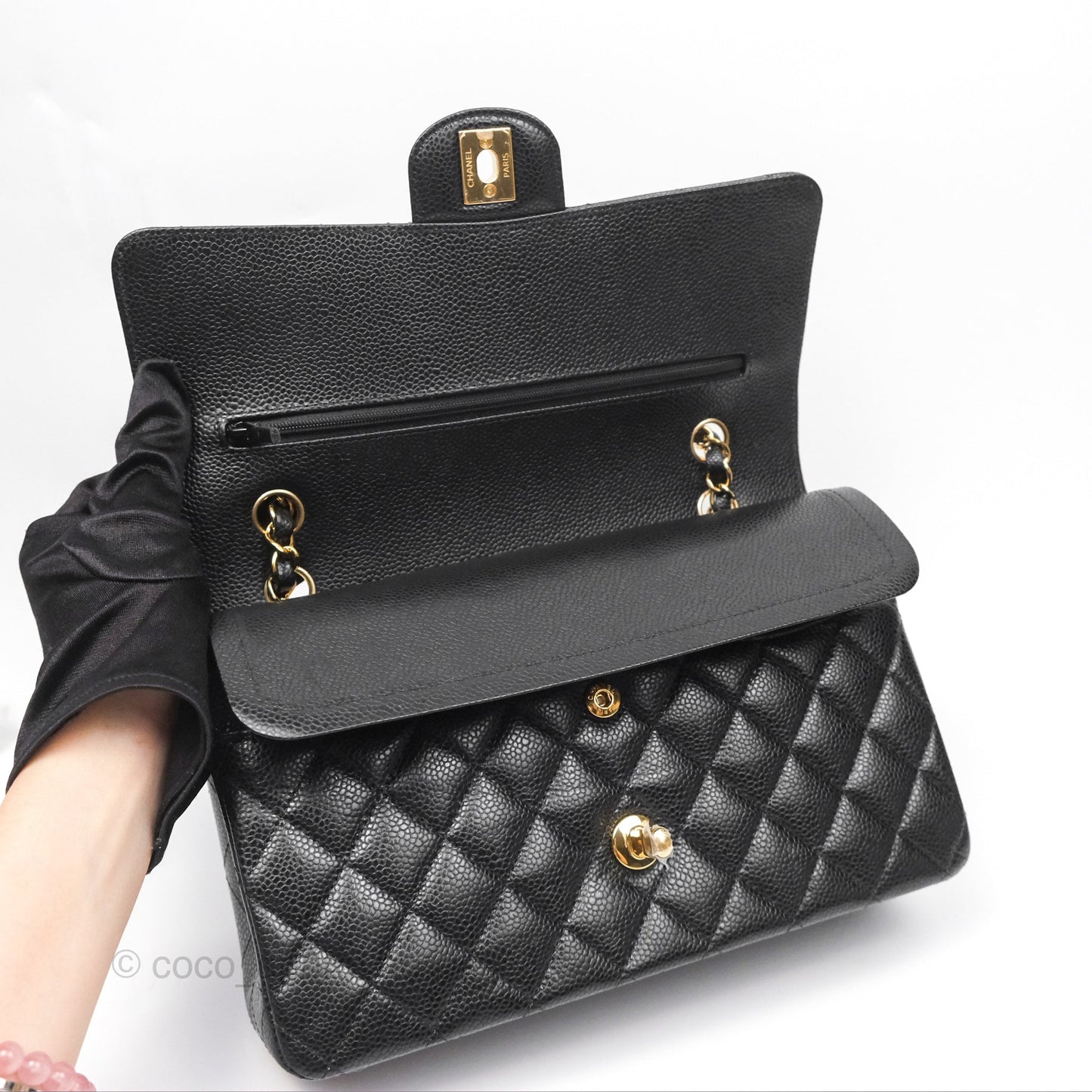 Chanel Classic M/L Medium Flap Quilted Black Caviar Gold Hardware