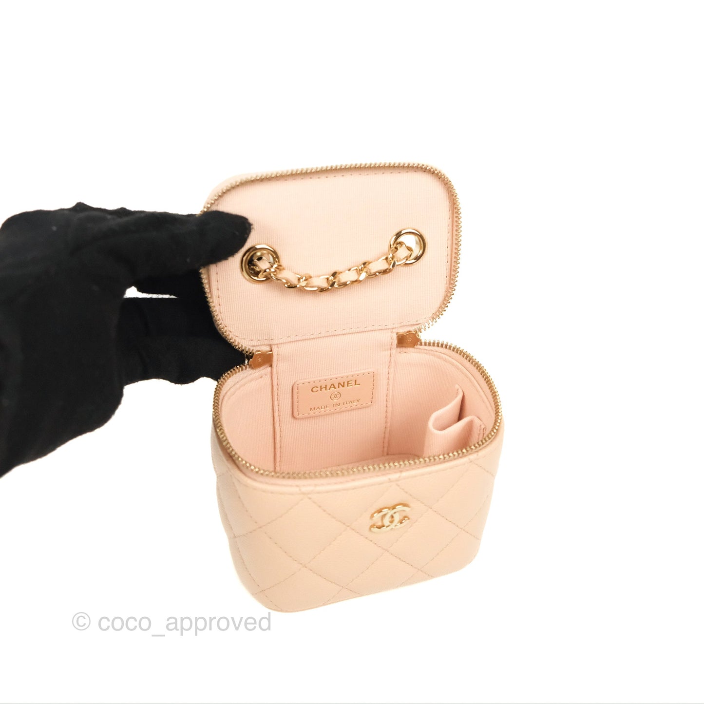 Chanel Mini Vanity With Chain Beige Pink Caviar Gold Hardware