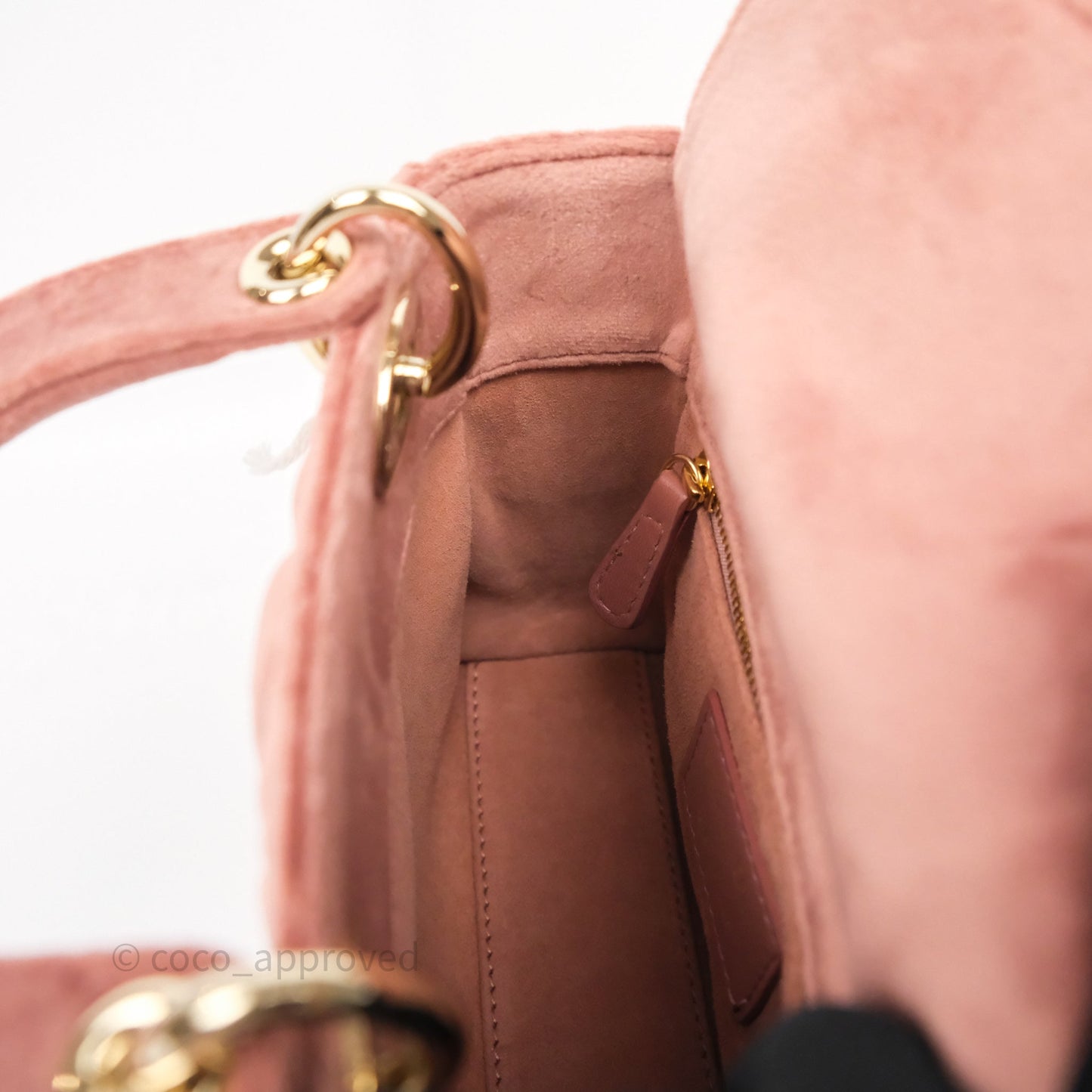 Dior Mini Lady Dior Pink Velvet Cannage Crystal Charms Gold Hardware