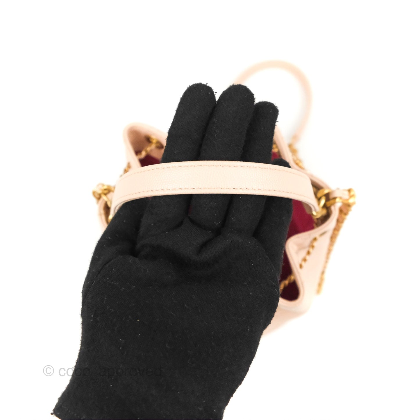 Chanel Quilted Top Handle Drawstring Bucket Bag Pink Caviar Aged Gold Hardware