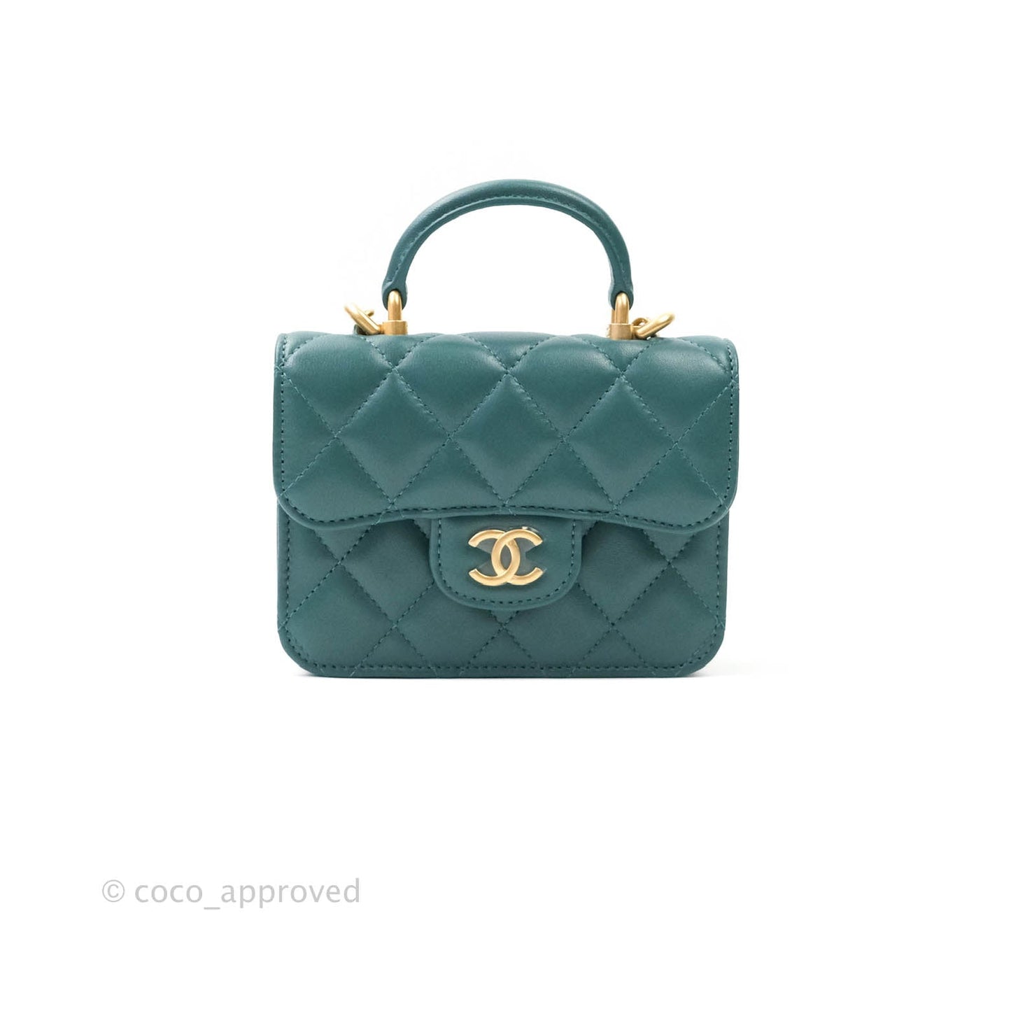 Chanel Flap Coin Purse With Chain Green Lambskin Aged Gold Hardware