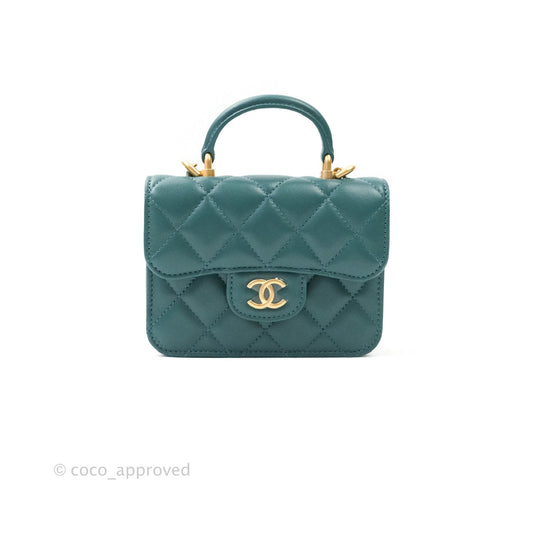 Chanel Flap Coin Purse With Chain Green Lambskin Aged Gold Hardware