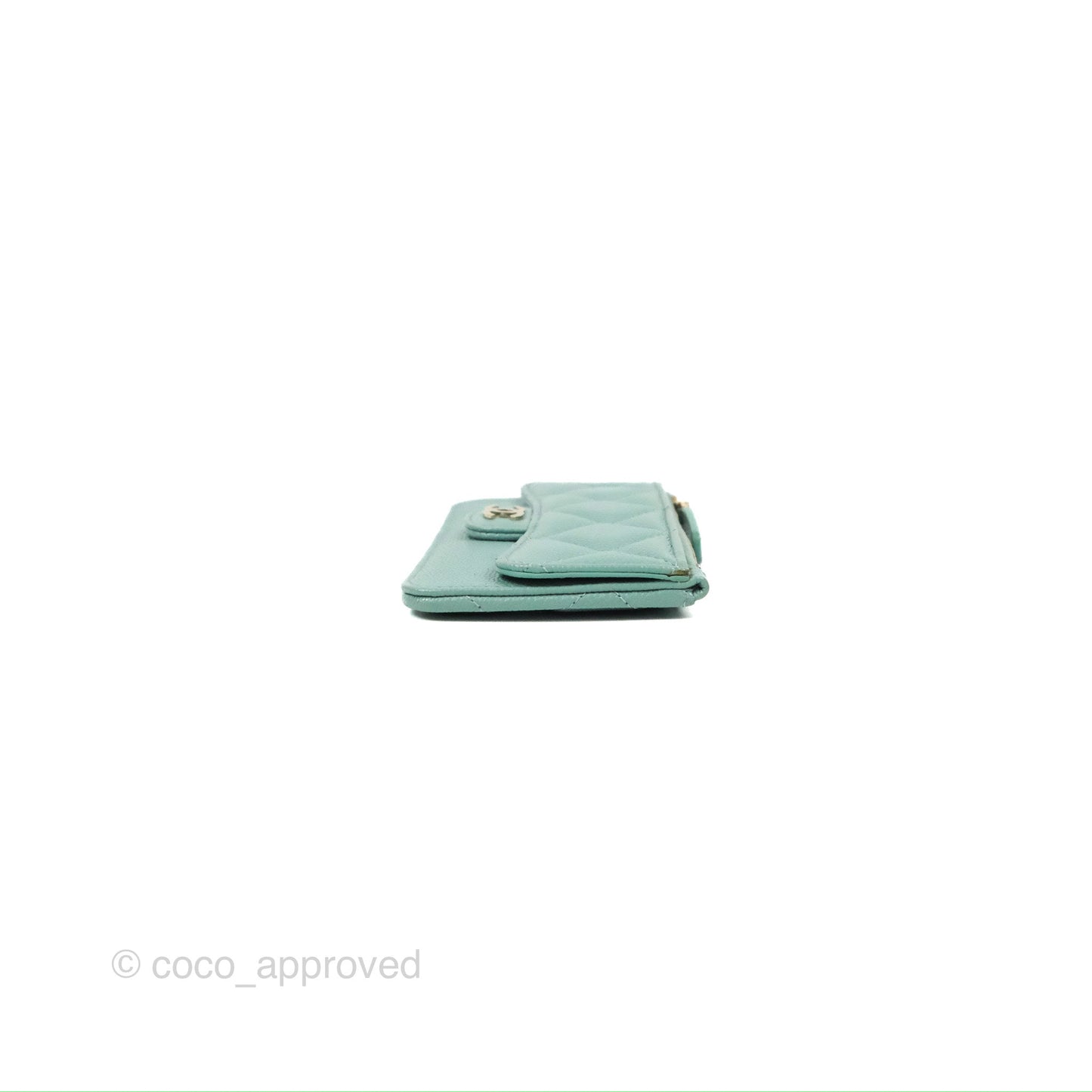 Chanel Quilted Zip Flap Card Holder Tiffany Blue Caviar Gold Hardware