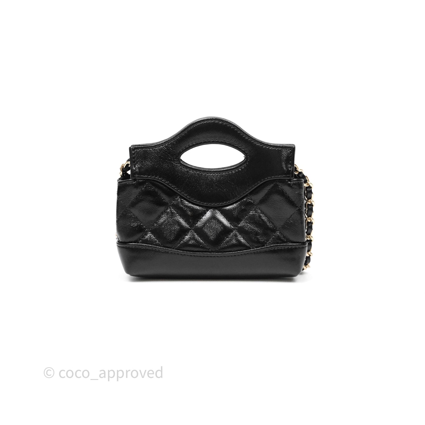 Chanel Micro 31 Clutch With Chain Black Shiny Calfskin Gold Hardware