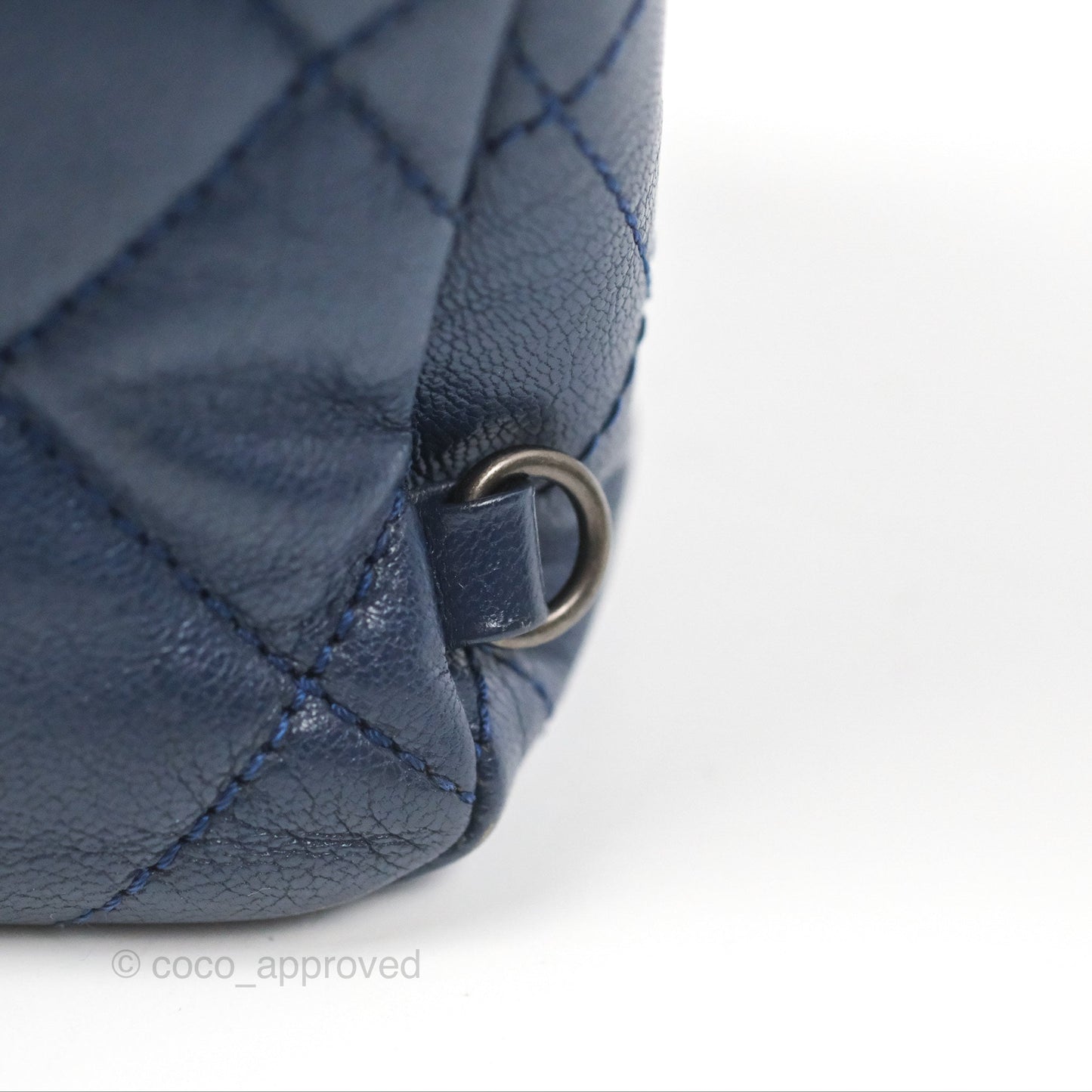 Chanel Quilted Small Double Carry Waist Chain Flap Dark Blue Shiny Goatskin