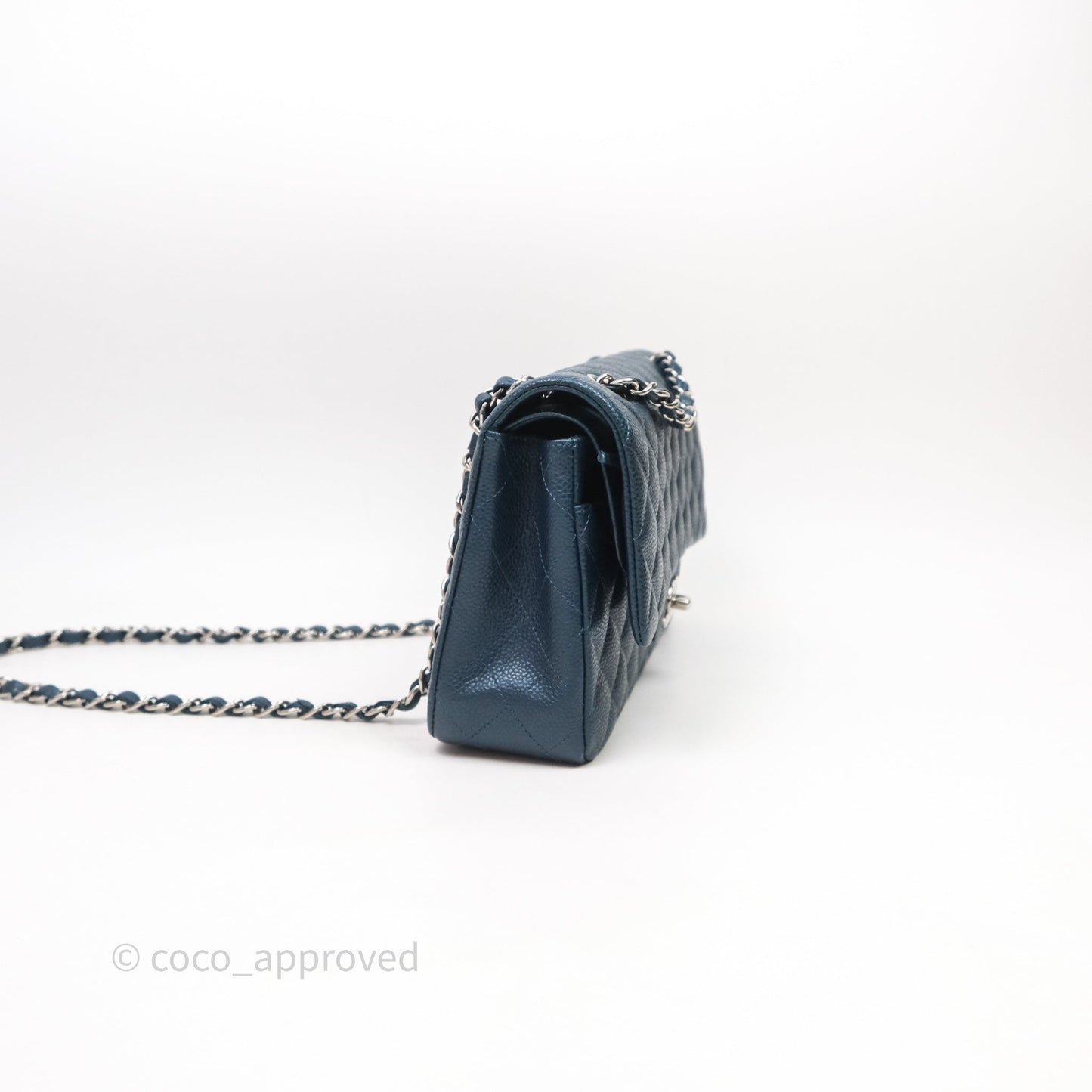 Chanel Classic Medium Flap Quilted Iridescent Teal Caviar Silver Hardware