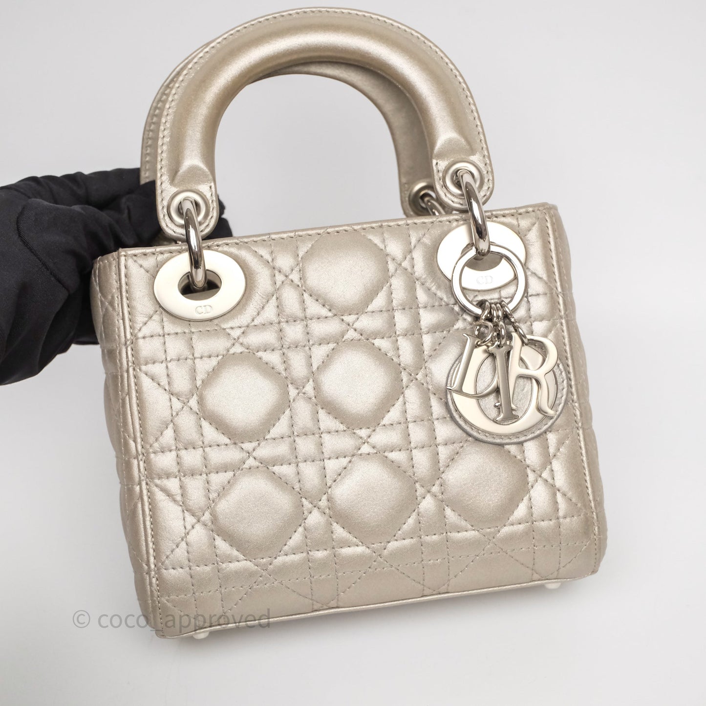Christian Dior Mini Lady Dior Metallic Silver Nubuck Silver Hardware