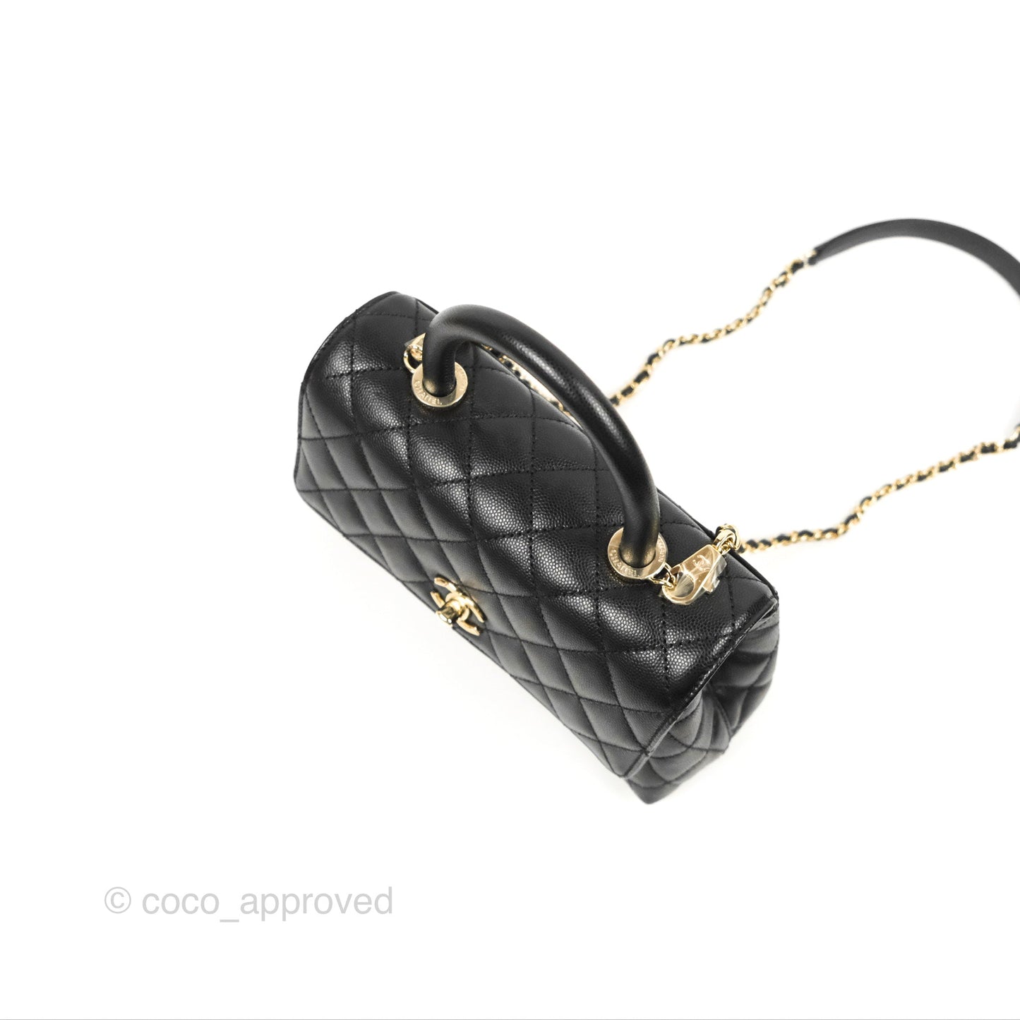 Chanel Small Quilted Coco Handle Black Caviar Gold Hardware