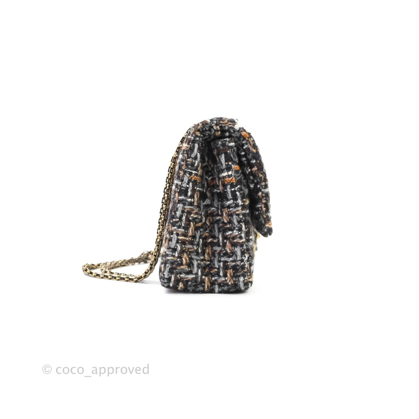 Chanel Quilted Reissue 226 Tweed Navy Brown Aged Gold Hardware