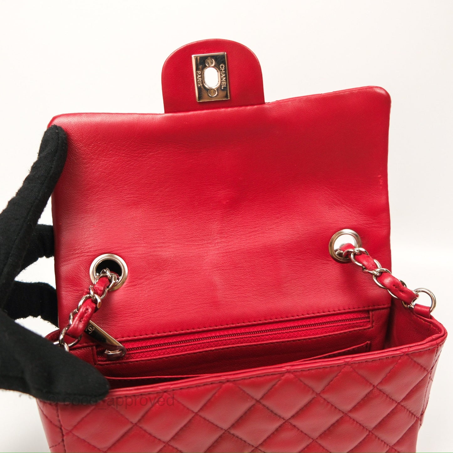 Chanel Quilted Mini Rectangular Flap Red Lambskin Silver Hardware