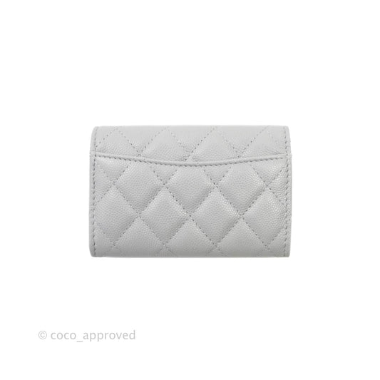 Chanel Quilted Flap Card Holder Grey Caviar Gold Hardware 21A