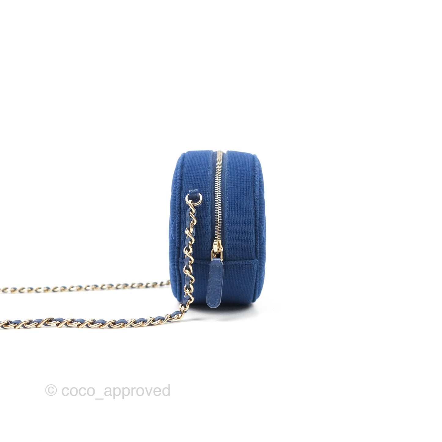 Chanel Classic Quilted Round Clutch With Chain Dark Blue Cotton Gold Hardware