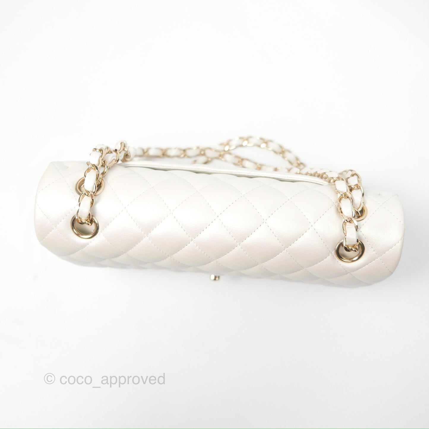 Chanel Classic M/L Medium Double Flap Iridescent White Calfskin Gold Hardware