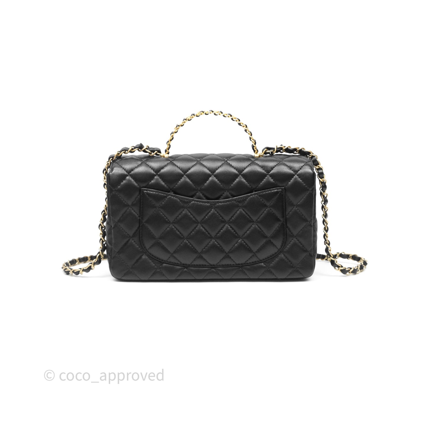 Chanel Logo Top Handle Small Flap Bag Black Lambskin Gold Hardware 24C