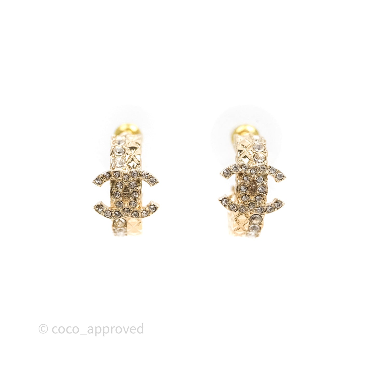 Chanel CC Double Row Hoop Crystals Earrings Gold Tone 22S