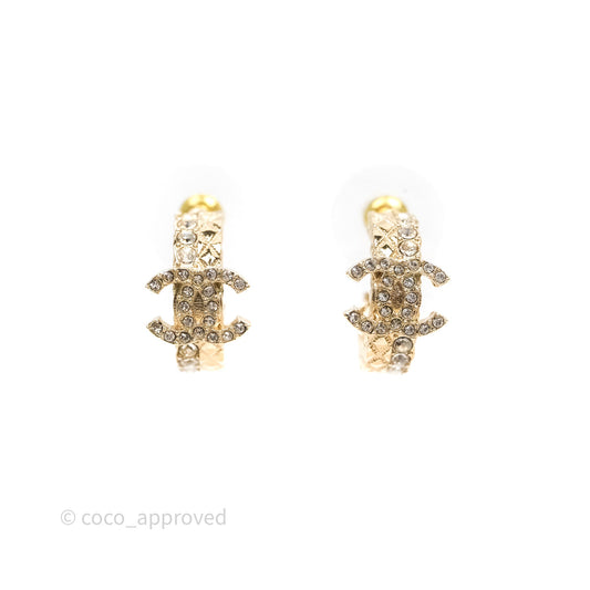 Chanel CC Double Row Hoop Crystals Earrings Gold Tone 22S