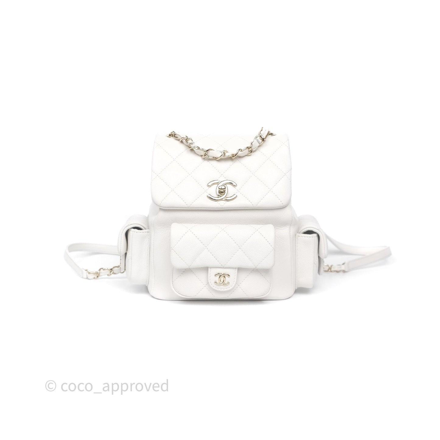 Chanel Duma Backpack White Caviar Gold Hardware 23K