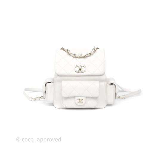 Chanel Duma Backpack White Caviar Gold Hardware 23K