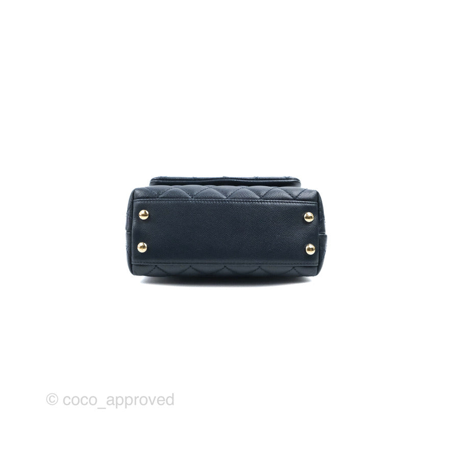 Chanel Mini Coco Handle Quilted Navy Caviar Gold Hardware Lizard Embossed Handle