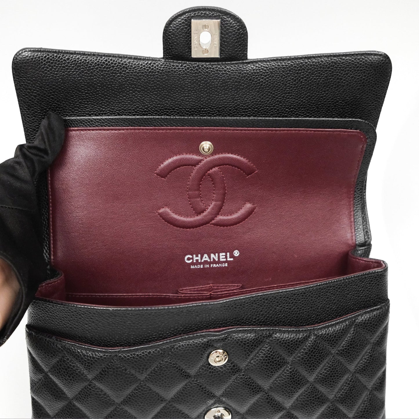 Chanel Classic M/L Medium Flap Quilted Black Caviar Silver Hardware