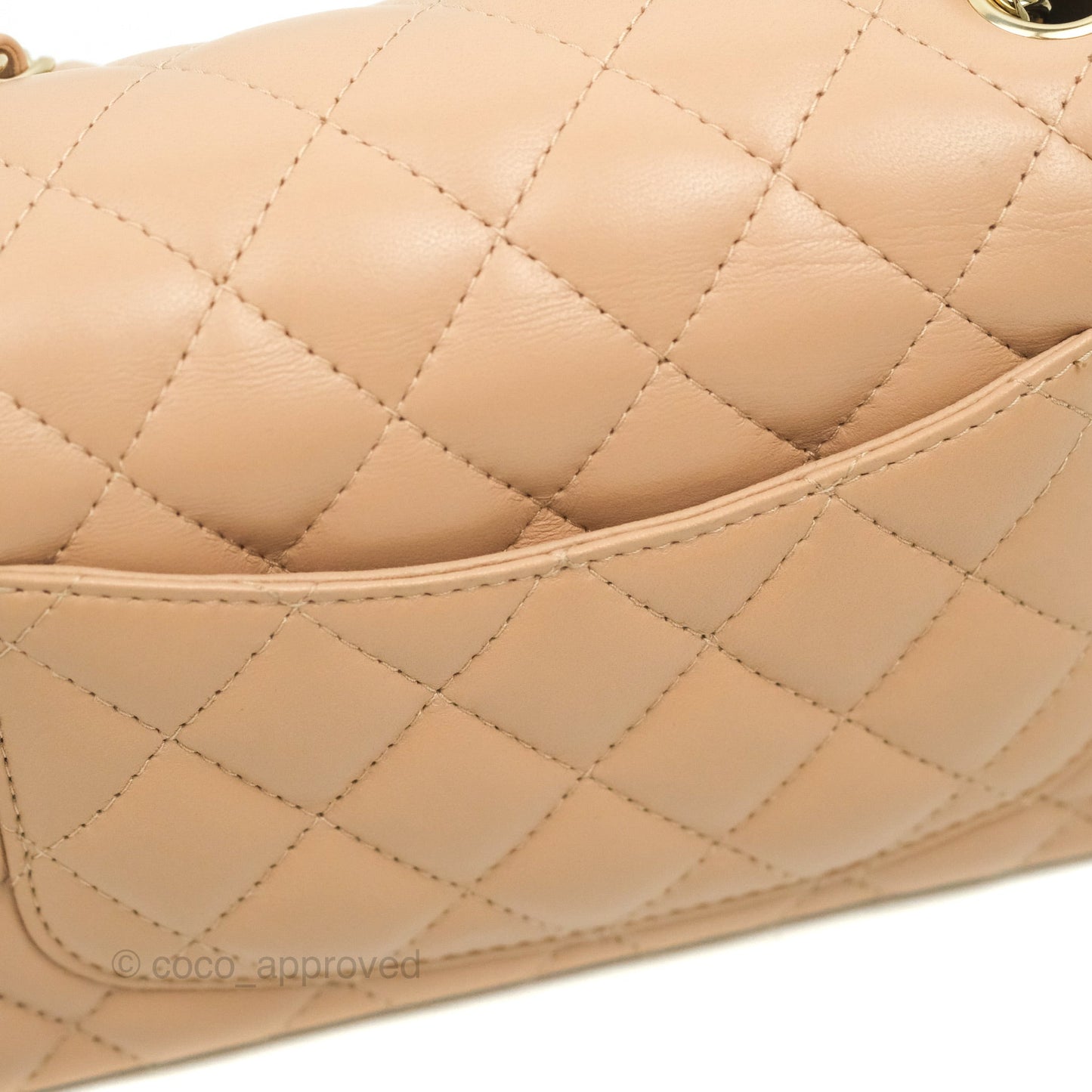 Chanel Quilted Mini Rectangular Flap Beige Lambskin Gold Hardware
