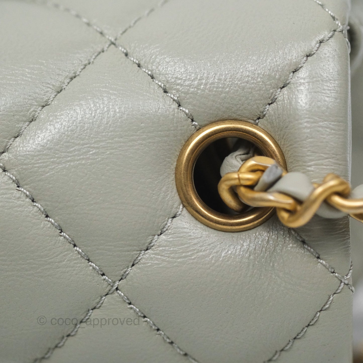 Chanel Mini Rectangular Pearl Crush Grey Lambskin Aged Gold Hardware