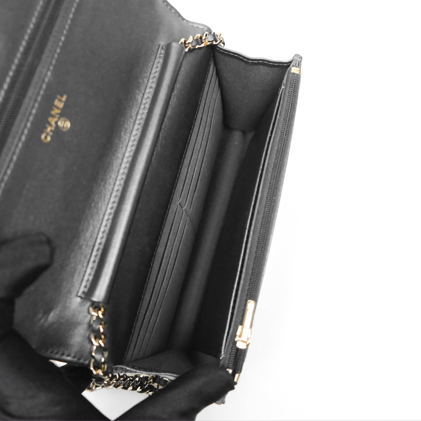 Chanel Wallet On Chain WOC Iridescent Dark Grey Lambskin Gold Hardware