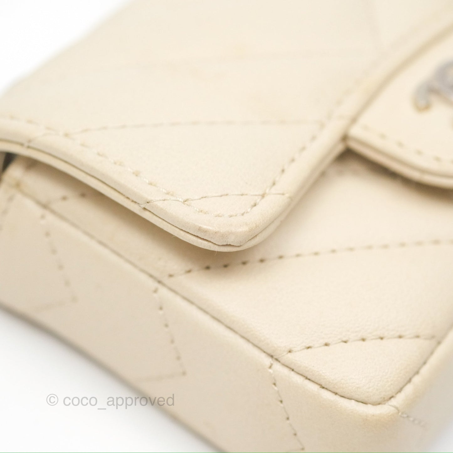 Chanel Mini Card Holder Chain Belt Bag Chevron Ivory Calfskin Silver Hardware