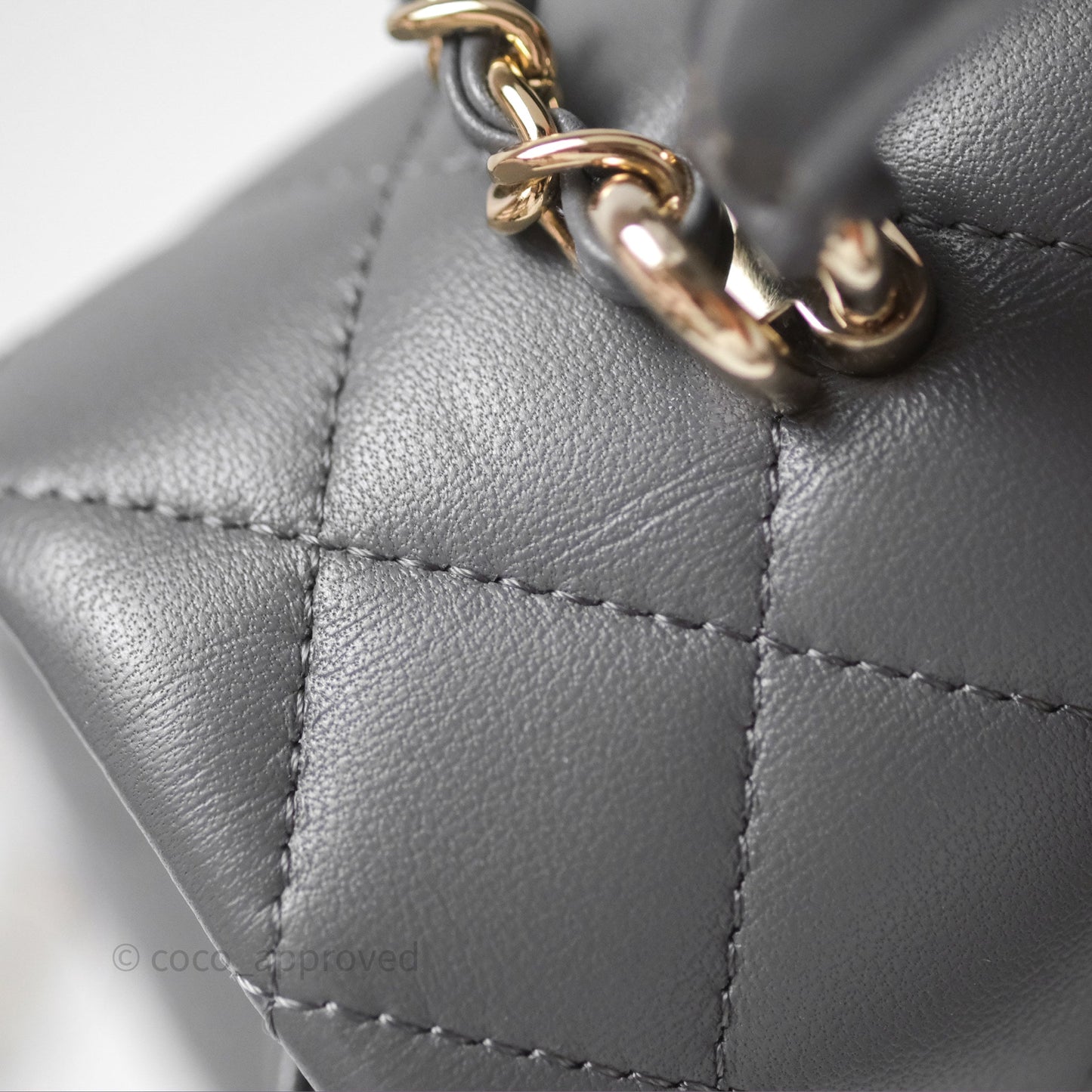 Chanel Top Handle Mini Rectangular Flap Grey Lambskin Gold Hardware