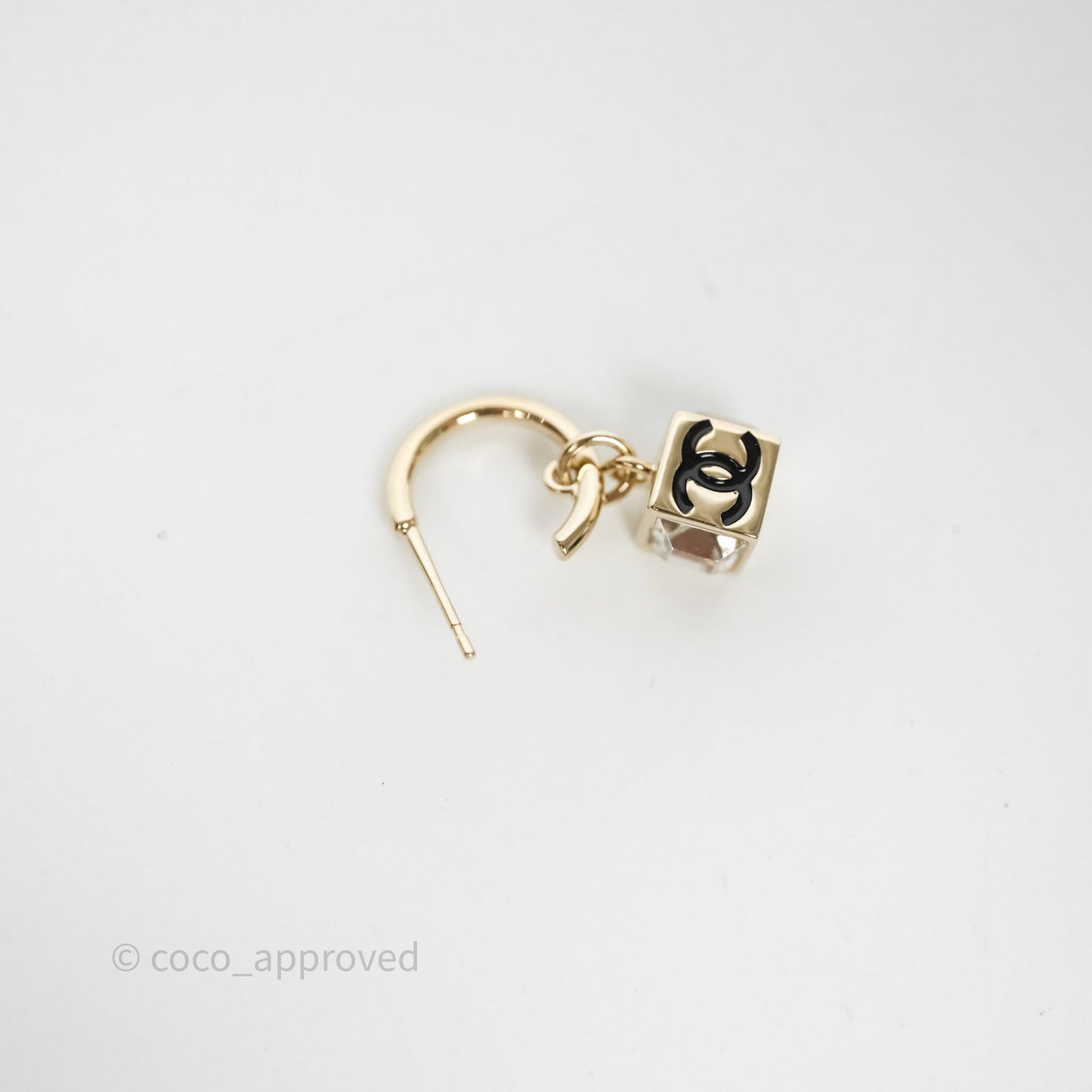 Chanel CC Crystal Square Drop Earrings Gold Tone 25C