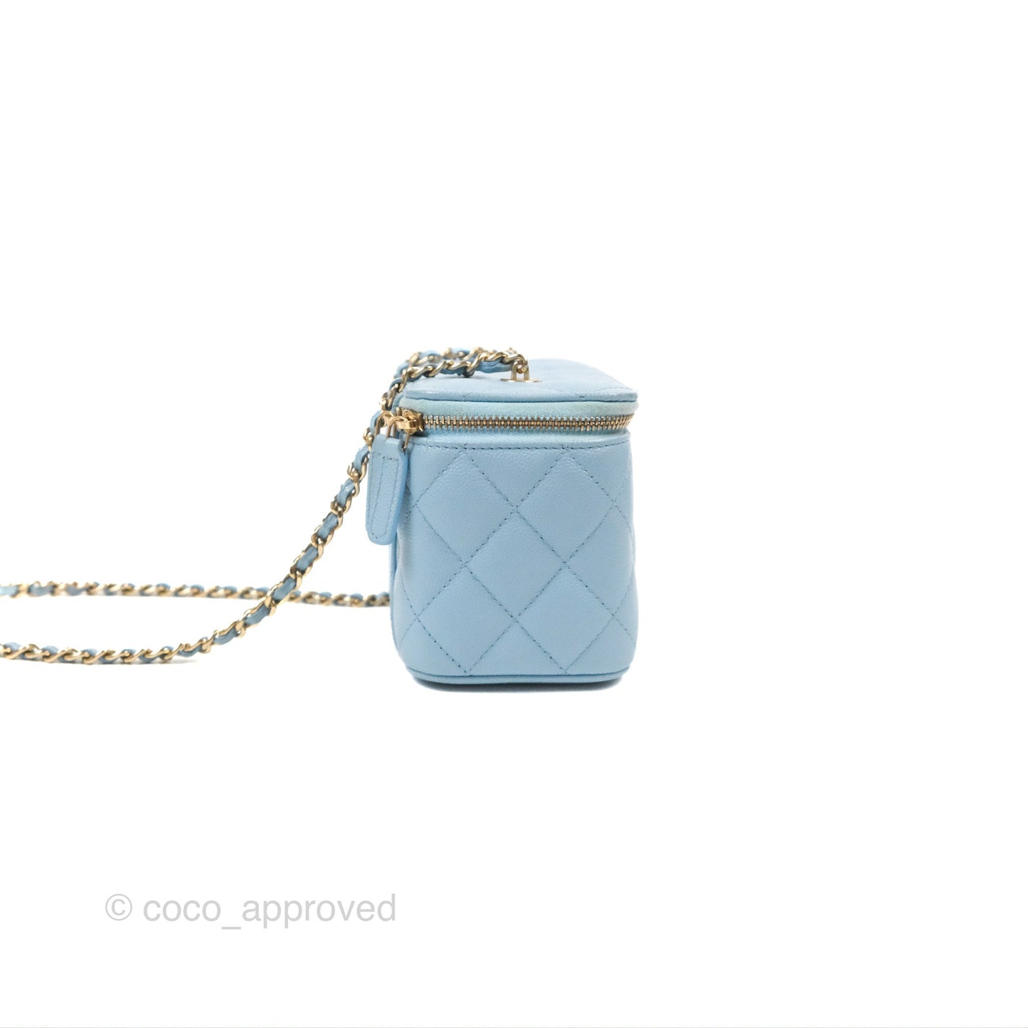 Chanel Vanity with Chain Blue Caviar Aged Gold Hardware