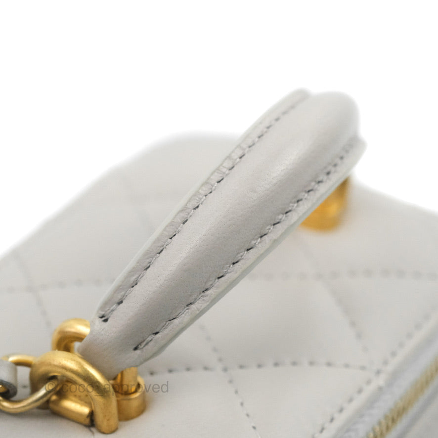 Chanel Mini Top Handle Vanity With Chain Grey Lambskin Aged Gold Hardware