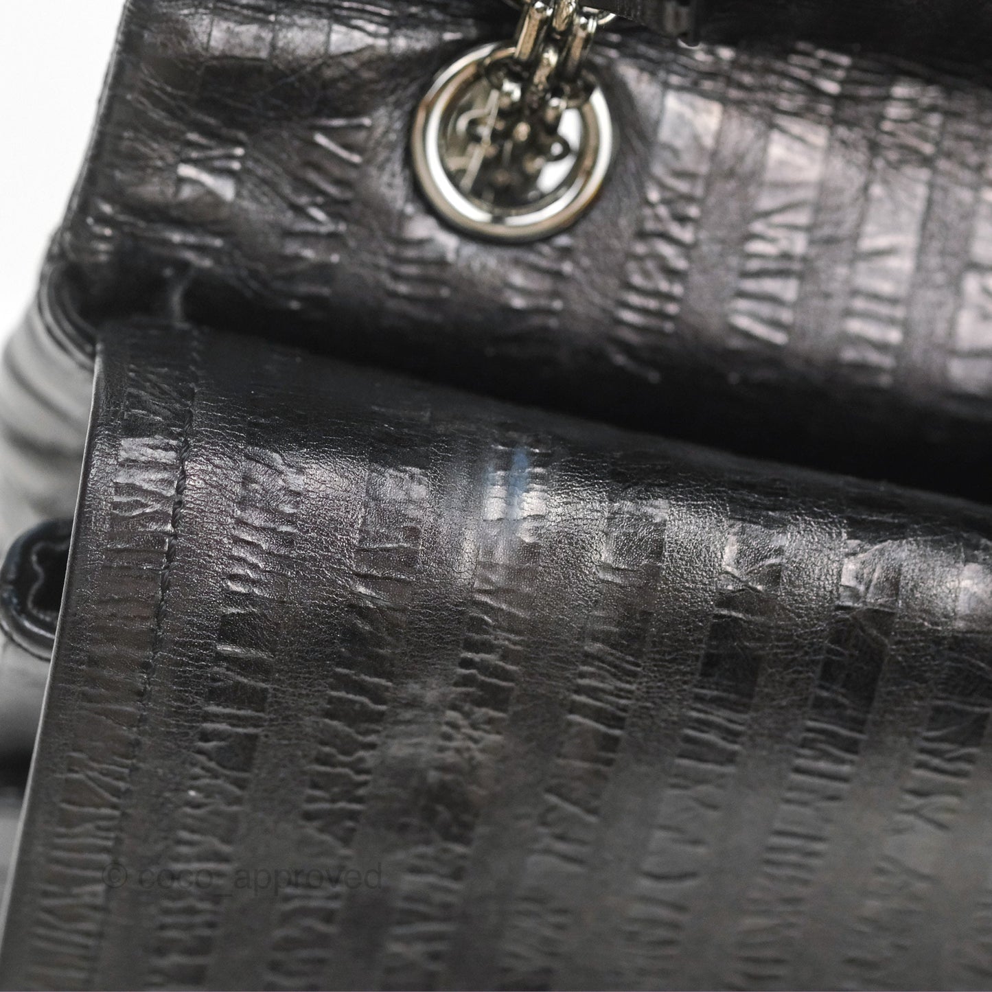 Chanel Reissue 227 Flap Quilted Calfskin Black Striped Dark Silver Hardware